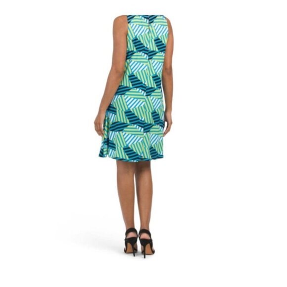 NWT ANNE KLEIN Sheath crew neck Sleeveless Tropical Blue Multi Mini Dress Size 2 - Picture 2 of 7